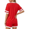 image:imageMANGOPOP Two Piece Sets for Women Summer Lounge Sets VNeck Shorts Set with PocketRed