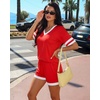 image:imageMANGOPOP Two Piece Sets for Women Summer Lounge Sets VNeck Shorts Set with PocketRed