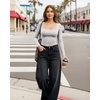 image:imageMANGOPOP Womens Square Neck Long Sleeve Shirts for Women Fitted Top Casual Basic Going Out TShirtHeather Grey