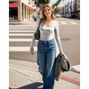 image:imageMANGOPOP Womens Square Neck Long Sleeve Shirts for Women Fitted Top Casual Basic Going Out TShirtHeather Grey