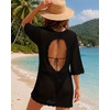 image:imageMANGOPOP Womens Swimsuit Cover Up Crochet VNeck 34 Sleeve Swimwear Bathing Beach Vacation Summer OutfitBlack