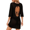 image:imageMANGOPOP Womens Swimsuit Cover Up Crochet VNeck 34 Sleeve Swimwear Bathing Beach Vacation Summer OutfitBlack