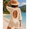 image:imageMANGOPOP Womens Swimsuit Cover Up Crochet VNeck 34 Sleeve Swimwear Bathing Beach Vacation Summer OutfitLight Apricot