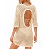 image:imageMANGOPOP Womens Swimsuit Cover Up Crochet VNeck 34 Sleeve Swimwear Bathing Beach Vacation Summer OutfitLight Apricot