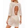 image:imageMANGOPOP Womens Swimsuit Cover Up Crochet VNeck 34 Sleeve Swimwear Bathing Beach Vacation Summer OutfitWhite