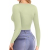 image:imageMANGOPOP Womens V Neck Long Sleeve Fitted TShirtB09 Long Sleeve Fern Green