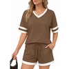 image:imageMANGOPOP Two Piece Sets for Women Summer Lounge Sets VNeck Shorts Set with PocketCoffee