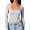 image:imageMANGOPOP Womens Square Neck Long Sleeve Shirts for Women Fitted Top Casual Basic Going Out TShirtHeather Grey