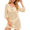 image:imageMANGOPOP Womens Swimsuit Cover Up Crochet VNeck 34 Sleeve Swimwear Bathing Beach Vacation Summer OutfitLight Apricot