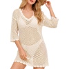 image:imageMANGOPOP Womens Swimsuit Cover Up Crochet VNeck 34 Sleeve Swimwear Bathing Beach Vacation Summer OutfitWhite