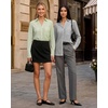 image:imageMANGOPOP Striped Button Down Shirts for Women Dress Shirts V Neck Long Sleeve Casual Blouses Office Work Shirt with PocketGreen and White Stripes