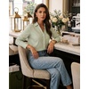 image:imageMANGOPOP Striped Button Down Shirts for Women Dress Shirts V Neck Long Sleeve Casual Blouses Office Work Shirt with PocketGreen and White Stripes