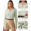 image:imageMANGOPOP Striped Button Down Shirts for Women Dress Shirts V Neck Long Sleeve Casual Blouses Office Work Shirt with PocketGreen and White Stripes