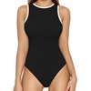 image:imageMANGOPOP Womens Tank Top Bodysuit Crew Neck Sleeveless Racerback Halter Ribbed Body Suits Sexy Summer Going Out Tops03sleeveless Contrast Black