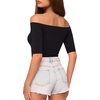 image:imageMANGOPOP Womens Half Sleeve Off the Shoulder Top Mid Elbow 34 Sleeve T Shirts Going Out Casual Trendy 2026Black