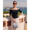 image:imageMANGOPOP Womens Half Sleeve Off the Shoulder Top Mid Elbow 34 Sleeve T Shirts Going Out Casual Trendy 2026Black