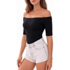 image:imageMANGOPOP Womens Half Sleeve Off the Shoulder Top Mid Elbow 34 Sleeve T Shirts Going Out Casual Trendy 2026Black