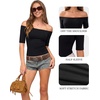 image:imageMANGOPOP Womens Half Sleeve Off the Shoulder Top Mid Elbow 34 Sleeve T Shirts Going Out Casual Trendy 2026Black