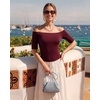 image:imageMANGOPOP Womens Half Sleeve Off the Shoulder Top Mid Elbow 34 Sleeve T Shirts Going Out Casual Trendy 2026Burgundy