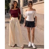 image:imageMANGOPOP Womens Half Sleeve Off the Shoulder Top Mid Elbow 34 Sleeve T Shirts Going Out Casual Trendy 2026Burgundy