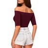 image:imageMANGOPOP Womens Half Sleeve Off the Shoulder Top Mid Elbow 34 Sleeve T Shirts Going Out Casual Trendy 2026Burgundy