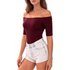 image:imageMANGOPOP Womens Half Sleeve Off the Shoulder Top Mid Elbow 34 Sleeve T Shirts Going Out Casual Trendy 2026Burgundy