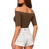 image:imageMANGOPOP Womens Half Sleeve Off the Shoulder Top Mid Elbow 34 Sleeve T Shirts Going Out Casual Trendy 2026Coffee