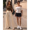 image:imageMANGOPOP Womens Half Sleeve Off the Shoulder Top Mid Elbow 34 Sleeve T Shirts Going Out Casual Trendy 2026Coffee