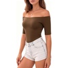 image:imageMANGOPOP Womens Half Sleeve Off the Shoulder Top Mid Elbow 34 Sleeve T Shirts Going Out Casual Trendy 2026Coffee