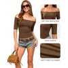 image:imageMANGOPOP Womens Half Sleeve Off the Shoulder Top Mid Elbow 34 Sleeve T Shirts Going Out Casual Trendy 2026Coffee