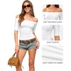 image:imageMANGOPOP Womens Half Sleeve Off the Shoulder Top Mid Elbow 34 Sleeve T Shirts Going Out Casual Trendy 2026Creamy White