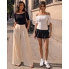 image:imageMANGOPOP Womens Half Sleeve Off the Shoulder Top Mid Elbow 34 Sleeve T Shirts Going Out Casual Trendy 2026Creamy White