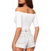 image:imageMANGOPOP Womens Half Sleeve Off the Shoulder Top Mid Elbow 34 Sleeve T Shirts Going Out Casual Trendy 2026Creamy White