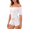 image:imageMANGOPOP Womens Half Sleeve Off the Shoulder Top Mid Elbow 34 Sleeve T Shirts Going Out Casual Trendy 2026Creamy White