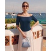 image:imageMANGOPOP Womens Half Sleeve Off the Shoulder Top Mid Elbow 34 Sleeve T Shirts Going Out Casual Trendy 2026Deep Blue