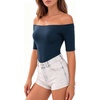 image:imageMANGOPOP Womens Half Sleeve Off the Shoulder Top Mid Elbow 34 Sleeve T Shirts Going Out Casual Trendy 2026Deep Blue