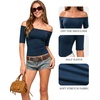 image:imageMANGOPOP Womens Half Sleeve Off the Shoulder Top Mid Elbow 34 Sleeve T Shirts Going Out Casual Trendy 2026Deep Blue