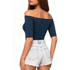 image:imageMANGOPOP Womens Half Sleeve Off the Shoulder Top Mid Elbow 34 Sleeve T Shirts Going Out Casual Trendy 2026Deep Blue