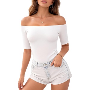 image:imageMANGOPOP Womens Half Sleeve Off the Shoulder Top Mid Elbow 34 Sleeve T Shirts Going Out Casual Trendy 2026Creamy White