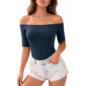 image:imageMANGOPOP Womens Half Sleeve Off the Shoulder Top Mid Elbow 34 Sleeve T Shirts Going Out Casual Trendy 2026Deep Blue