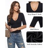 image:imageMANGOPOP Half Sleeve Tops for Women Sexy Deep V Neck Elbow Length Fitted Casual Going Out T Shirt Tops 2026 TrendyBlack