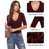 image:imageMANGOPOP Half Sleeve Tops for Women Sexy Deep V Neck Elbow Length Fitted Casual Going Out T Shirt Tops 2026 TrendyBurgundy