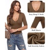 image:imageMANGOPOP Half Sleeve Tops for Women Sexy Deep V Neck Elbow Length Fitted Casual Going Out T Shirt Tops 2026 TrendyCoffee