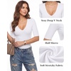image:imageMANGOPOP Half Sleeve Tops for Women Sexy Deep V Neck Elbow Length Fitted Casual Going Out T Shirt Tops 2026 TrendyCreamy White