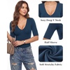image:imageMANGOPOP Half Sleeve Tops for Women Sexy Deep V Neck Elbow Length Fitted Casual Going Out T Shirt Tops 2026 TrendyDeep Blue