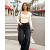 image:imageMANGOPOP Womens Square Neck Long Sleeve Shirts for Women Fitted Top Casual Basic Going Out TShirtB1creamy White