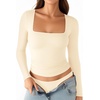 image:imageMANGOPOP Womens Square Neck Long Sleeve Shirts for Women Fitted Top Casual Basic Going Out TShirtB1creamy White