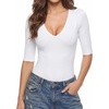 image:imageMANGOPOP Half Sleeve Tops for Women Sexy Deep V Neck Elbow Length Fitted Casual Going Out T Shirt Tops 2026 TrendyCreamy White