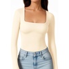 image:imageMANGOPOP Womens Square Neck Long Sleeve Shirts for Women Fitted Top Casual Basic Going Out TShirtB1creamy White