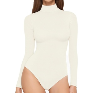 image:imageMANGOPOP Womens Long Sleeve Thermal Fleece Bodysuit Mock Turtle Neck Body Suit Slim Fit Warm Base Layer Tops Fall Outfits 2025 White Medium